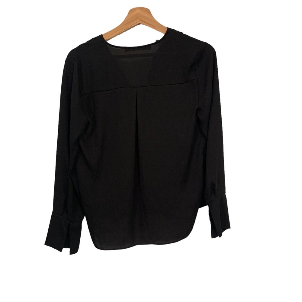 Zara Basic Black Long Sleeve Deep V Neck Blouse S… - image 2